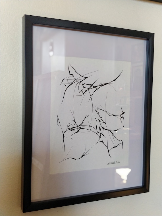 Pen and Ink abstract line drawing with frame included