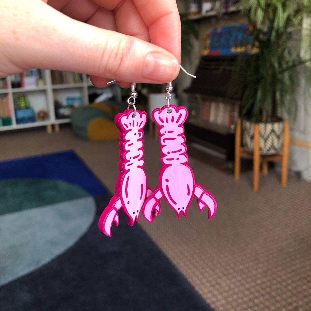 Handpainted Pink Lobster Earrings Etsy UK