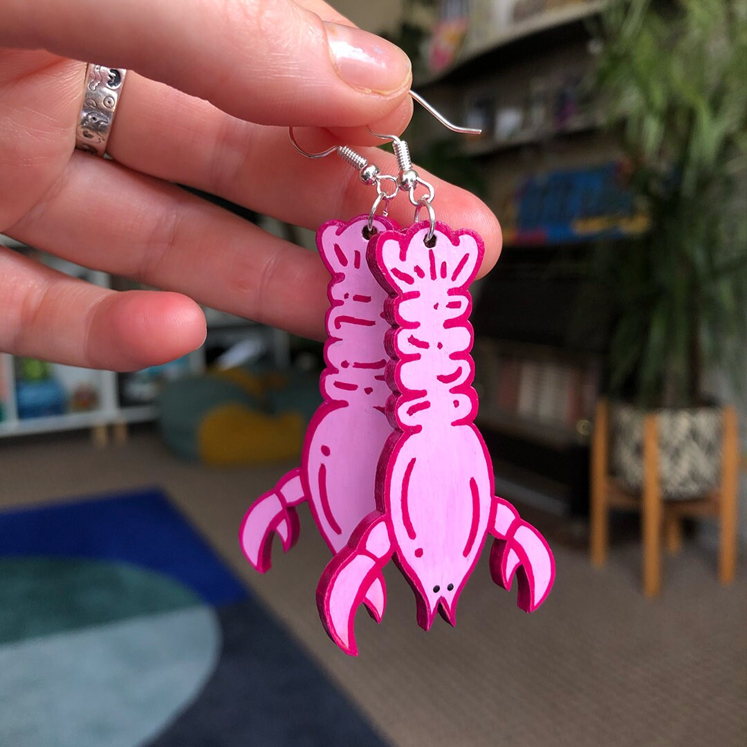 Handpainted Pink Lobster Earrings Etsy UK