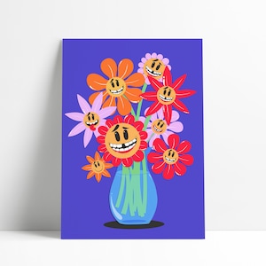 Illustrierte Smiley Blume Kunstdruck