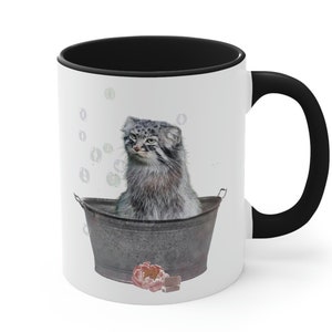 Pallas Cat in a Bathtub Mug, Artful Manul Cat Bathing, Pallas Cat Lover Gift, Two Tone Coffee Cup 11oz
