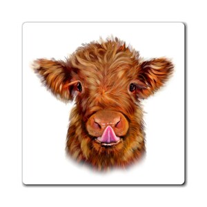 Highland Cow Baby MAGNET, Baby Cow Watercolor Art, Scottish Heilan Coo, Baby Cow Magnet Gift