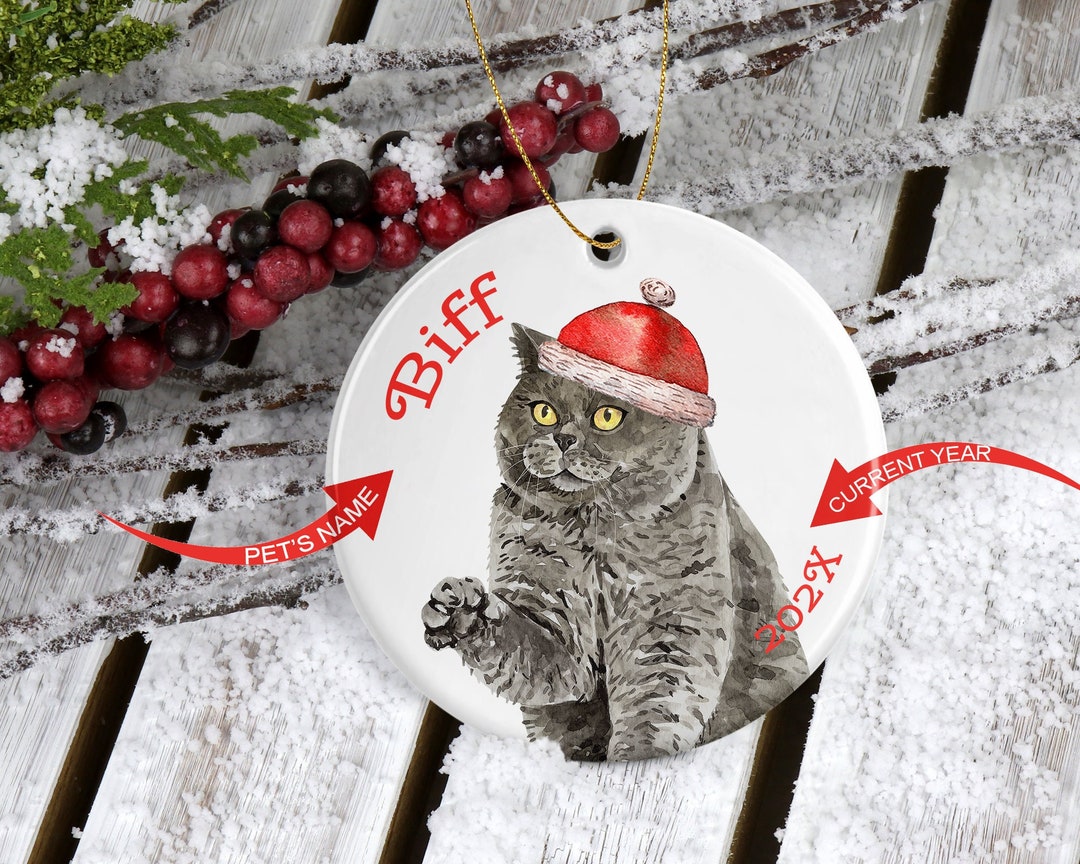 Gray Cat Ornament, Custom Gray Cat Ornament, Custom Christmas Ornament Gift, Personalized Cat