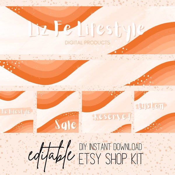 Fall Etsy Shop Kit, Fall Etsy Branding Kit, Orange Etsy Shop Banner, Orange Etsy Shop Cover, Etsy Banner Template Canva, Editable Banners
