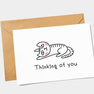 Cartão pensando em você - Cartão fofo para impressão - Cartão de gato - Cartão preto e branco - Cartão de amor - Cartão de saudades - Download instantâneo