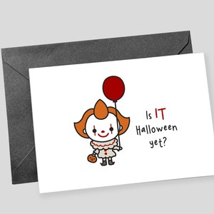 Cartão de Halloween de TI de filme - Cartão de Halloween Pennywise - Cartão de filme de TI engraçado - Cartão de palhaço assustador - Cartão de filme de terror - Halloween para impressão