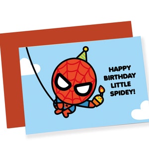 Cartão de aniversário para impressão do Aranha - Cartão de aniversário do Super-herói - Cartão de aniversário do Menino Aranha