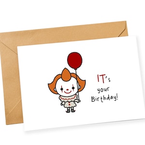 Tarjeta de cumpleaños de payaso aterrador - tarjeta de cumpleaños de película de terror - cumpleaños imprimible