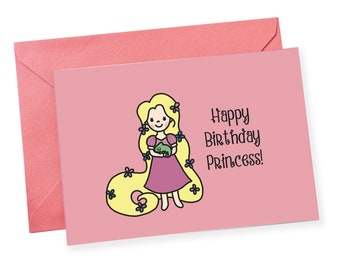 Rapunzel Birthday Card - Printable Princess Card - Girls Birthday Card - Pink Princess Birthday Card - Tangled Birthday Card