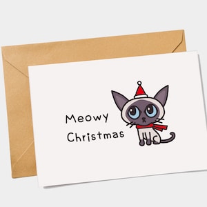 Carte de Noël Meowy - Carte de Noël de chat - Carte d'amant de chat - Carte de chat siamois - Carte de Noël drôle - Carte de Noël imprimable