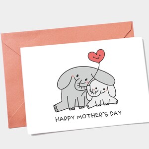 Tarjeta imprimible para el Día de la Madre - Tarjeta para el Día de la Madre - Tarjeta para el Día de la Madre con un Elefante - Tarjeta para Mamá y Bebé - Descarga instantánea