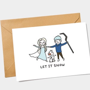 Afdrukbare sneeuwpaarkaart - Ice Princess Card - Let it Snow Card - Wintersneeuwmankaart - Jack Frost Card - Winterkerstkaart