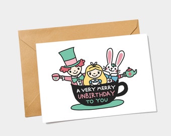 Alice in Wonderland Unbirthday Card - A Very Merry Unbirthday to