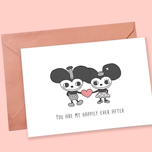 Mouse Couple Love Card - You Are My Happily Ever After - Cute Couple Card - Anniversary Card - Valentines Card - I Love You Card