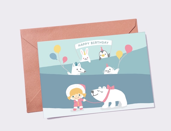 Printable Birthday Card Polar Bear Birthday Card Penguin | Etsy