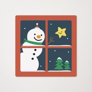 Arte de parede com efeito de janela de Natal - Decoração de quarto infantil de férias - Pôster de boneco de neve de inverno - Presente de Natal de quarentena - Natal seguro