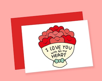 Biglietto d'amore con mazzo di fiori – Ti amo con tutto il mio cuore (Biglietto stampabile)