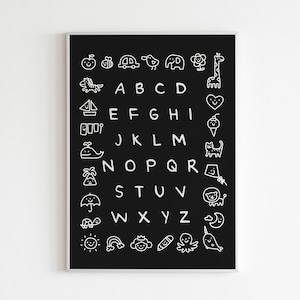 Chalkboard Alphabet Poster - Black and White ABC Poster - Printable Educational Poster - Classroom Nursery Art - Preschool Learning