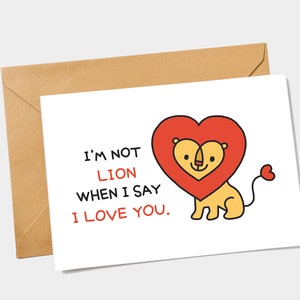 Lion Valentine Card - Lion Anniversary Card - Je ne suis pas Lion Card - Je t'aime Card - Funny Valentine's Day Card - Printable Love Card