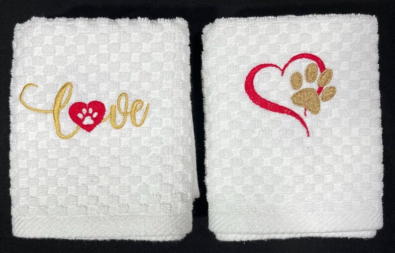 Paw Print Embroidered Kitchen Towels Set of 2 15 X Etsy