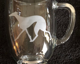 Greyhound Coffee Mug - Etched - 16 oz Heavy Glass Coffee Mug