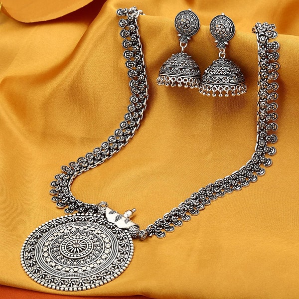 Kultureshopin German Oxidized, Long Necklace, Earring Set for Girls and Women
