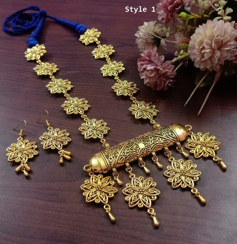 Golden Necklace Set With Earring for Woman and Girl Indian Oxidized Silver