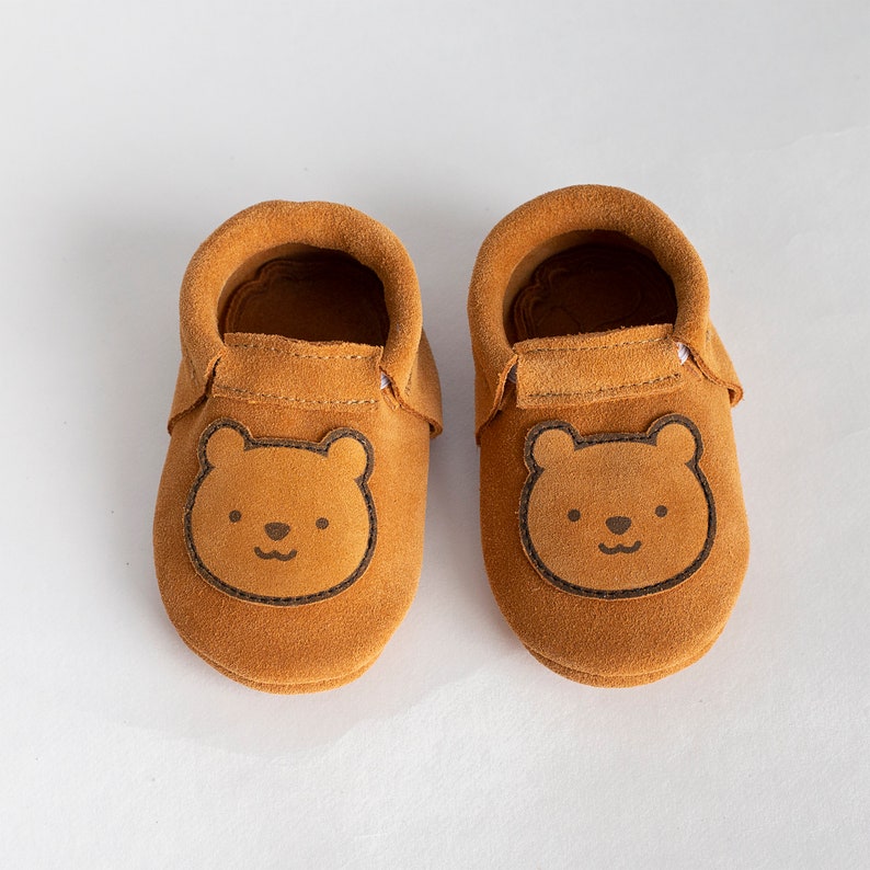 Taddy Bear, Leather Baby Shoes, Personalized Moccasins With Soft Sole, Newborn, Infant, Toddler, Birthday, Baby Shower Gift image 7