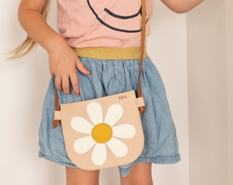 Daisy Leather Waggel Crossbody Portemonnee, Crossbody Tas, Peuter Portemonnee, Klein Meisje Portemonnee, Verjaardagscadeau, Klein Meisje Cadeau, Kinderhandtas