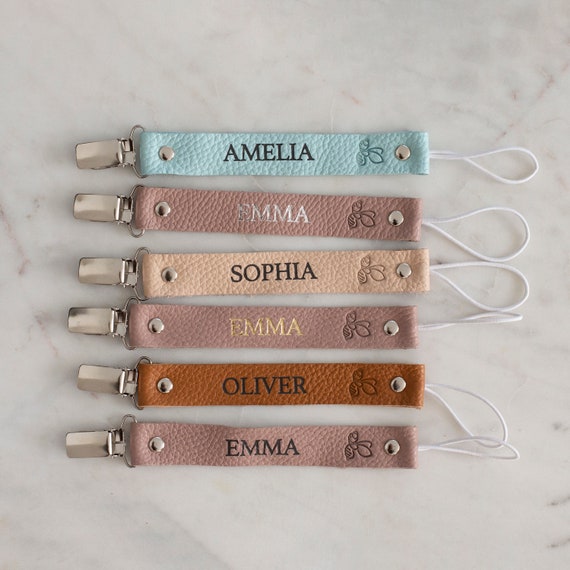 Pacifier Leather Custom Name Clip Pacifier Holder Chain Etsy