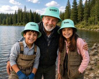 Personalized Grandpa Grandkids Bucket Hats, Custom Papa Matching Sun Hats, Family Vacation Gear