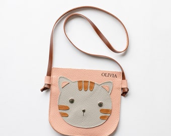 Cat Leather Kids Crossbody Purse, Girls Crossbody Bag, Purse, Boy Girl Purse, Birthday Gift Little Girl Gift Kitten Lover Owner Gift