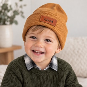 Personalized Baby & Kids Beanie with Name Patch Baby Announcement Hat