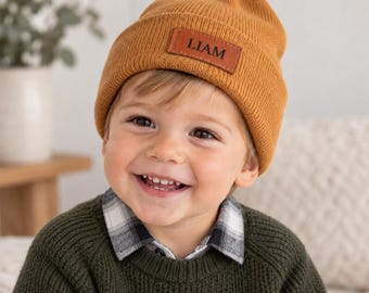 Personalized Baby & Kids Beanie with Name Patch Baby Announcement Hat