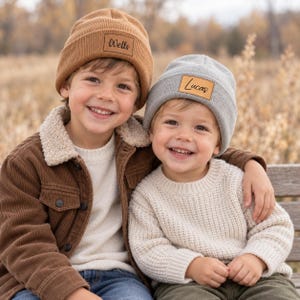Matching Sibling Beanies with Names, Personalized Kids Knit Hats, Custom Baby and Toddler Winter Hats, Brother Sister Gift