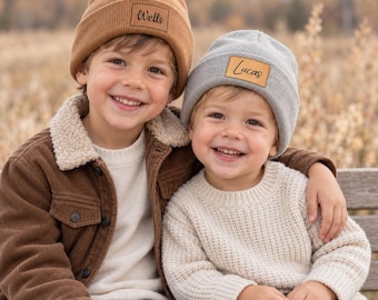 Matching Sibling Beanies with Names, Personalized Kids Knit Hats, Custom Baby and Toddler Winter Hats, Brother Sister Gift