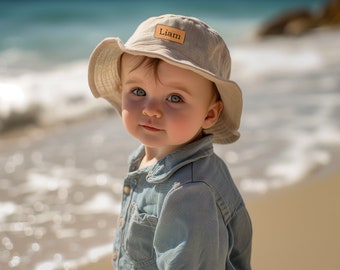 Nombre personalizado Sombrero de sol para niños, Sombrero de verano personalizado para bebés, niños pequeños, Sombrero de cubo para niños, Sombrero de verano para bebés de regalo para niñas y niños