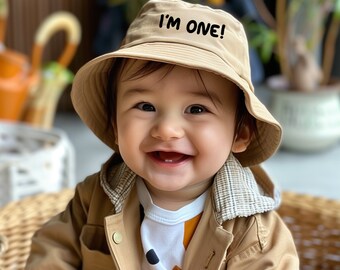 First Birthday Bucket Hat, Custom Name,  Cotton Sun Hat