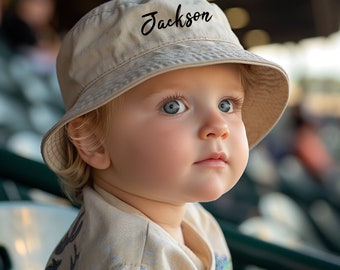 Personalized Baby Boy Sun Hat: Surfing Theme, Custom Name, Beach Bucket Hat for Summer Fun