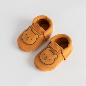 Taddy Bear, Leather Baby Shoes, Personalized Moccasins With Soft Sole, Newborn, Infant, Toddler, Birthday, Baby Shower Gift image 6