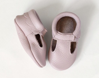 Leather T-Strap Baby Moccasins, Infant Girl Sandals
