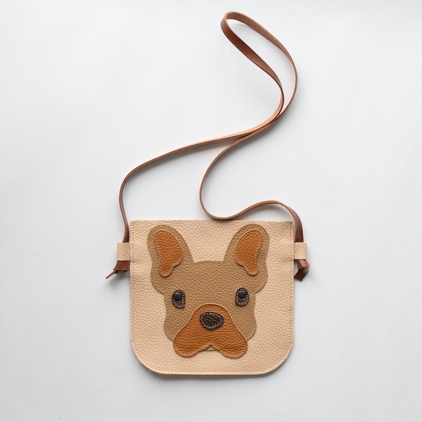 Français Bulldog Leather Kids Crossbody Purse, Sac crossbody pour filles, Sac à main, Sac à main pour fille garçon, Cadeau d’anniversaire Cadeau de petite fille Cadeau de propriétaire d’amant de chien