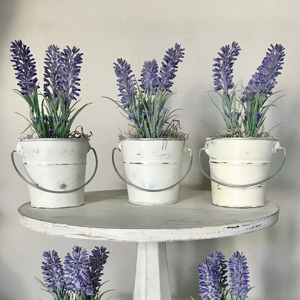 Small Flower Arrangement for Tiered Tray | Lavender Farmhouse Decor | Water Bucket with Flowers | Cottage Decor | Tiered Tray Accent Pieces