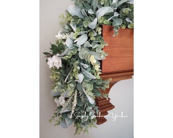 Mini Rose and Heather Lambs Ear & Eucalyptus FULL and Lush Garland Farmhouse Mantle Garland,Wedding Table Garland,Luxury Floral Garland,Gift