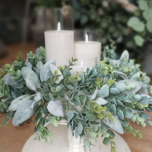 Lambs Ear Eucalyptus Garland | Faux Greenery Candle Ring Wreath - Wedding Centerpiece