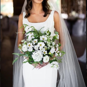 White Wildflower Wedding Bouquet | Faux Bridal Flowers, Satin Ribbon