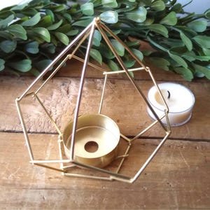 Gold Geometric Tealight Candle Holder for Boho Weddings and Table Centerpieces, Small Metal Floral Holder for Shelf Decor and Home Accents