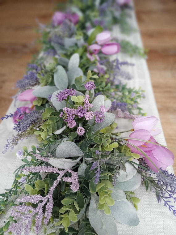 Farmhouse Lavender Tulip Garland | Spring Mantel Decor