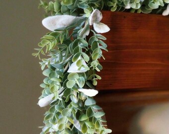 Farmhouse Lamb's Ear & Eucalyptus Garland Mantel Greenery Decor