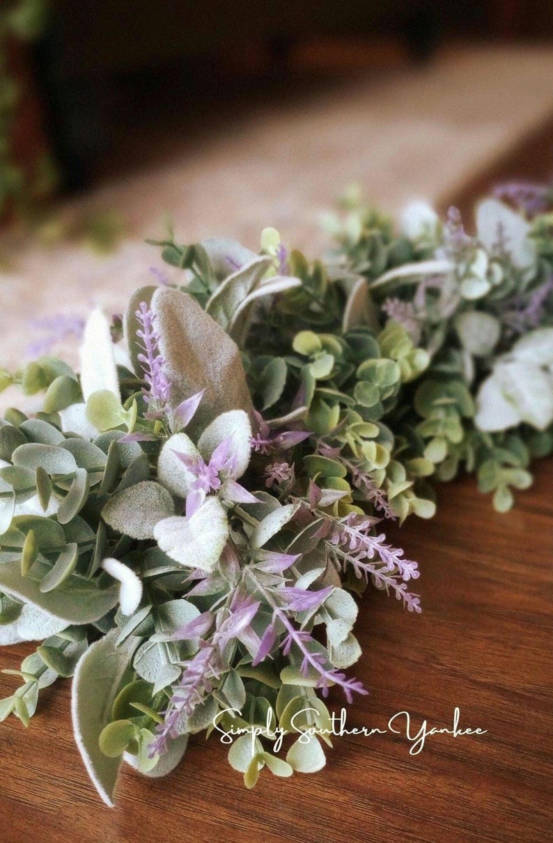 Lavender Lambs Ear and Eucalyptus FULL and Lush Garland, Farmhouse ...